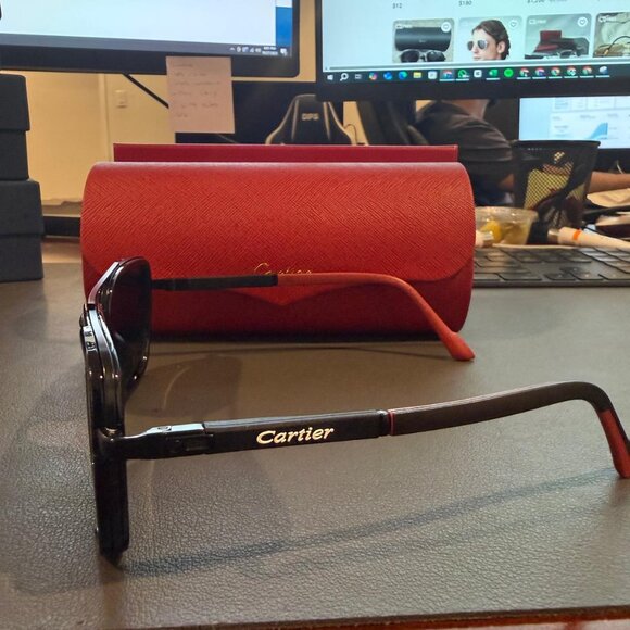 CARTIER C-Decor Black/Red Unisex Eyeglasses - Picture 3 of 4